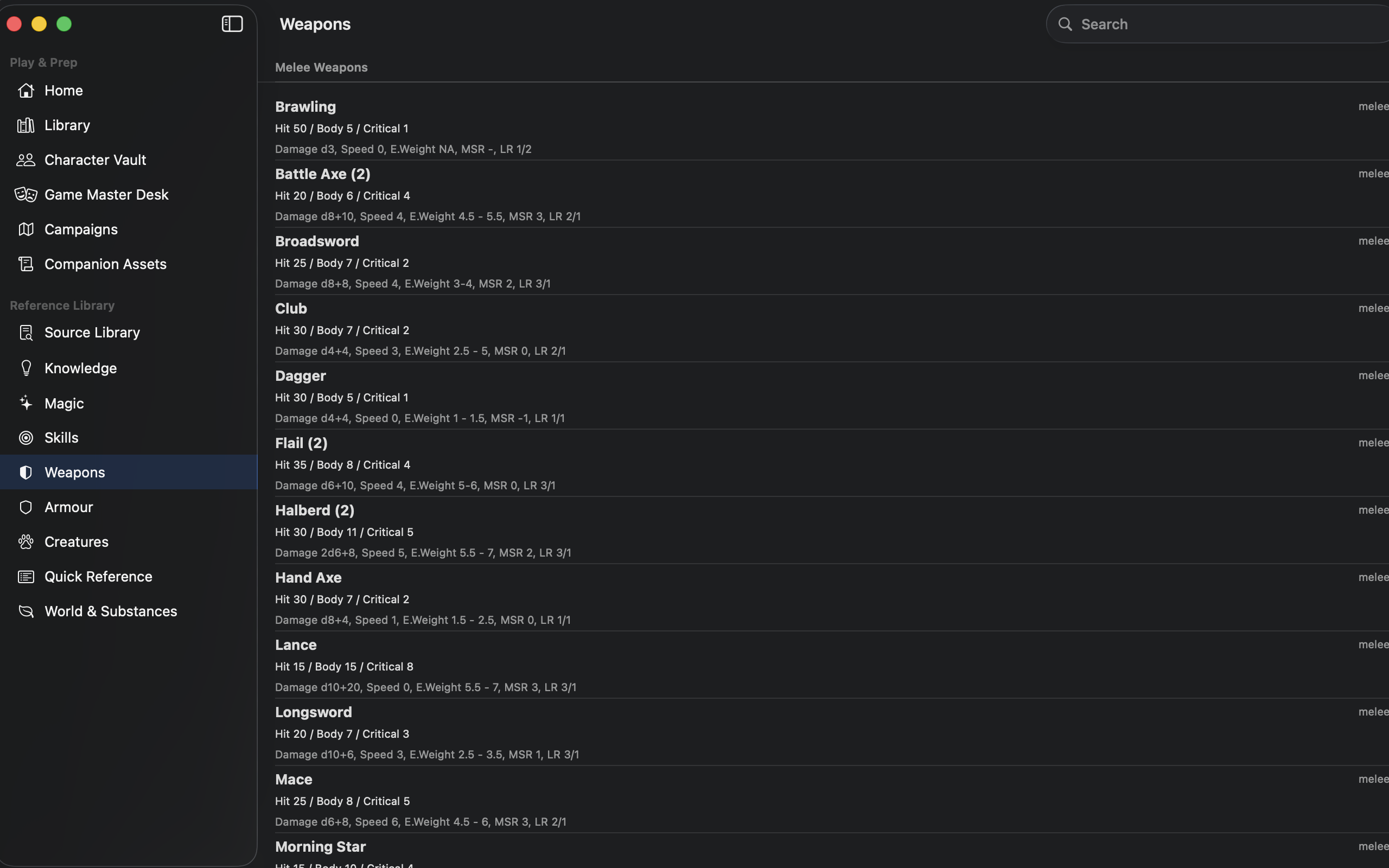 Weapons and armour editor on Mac