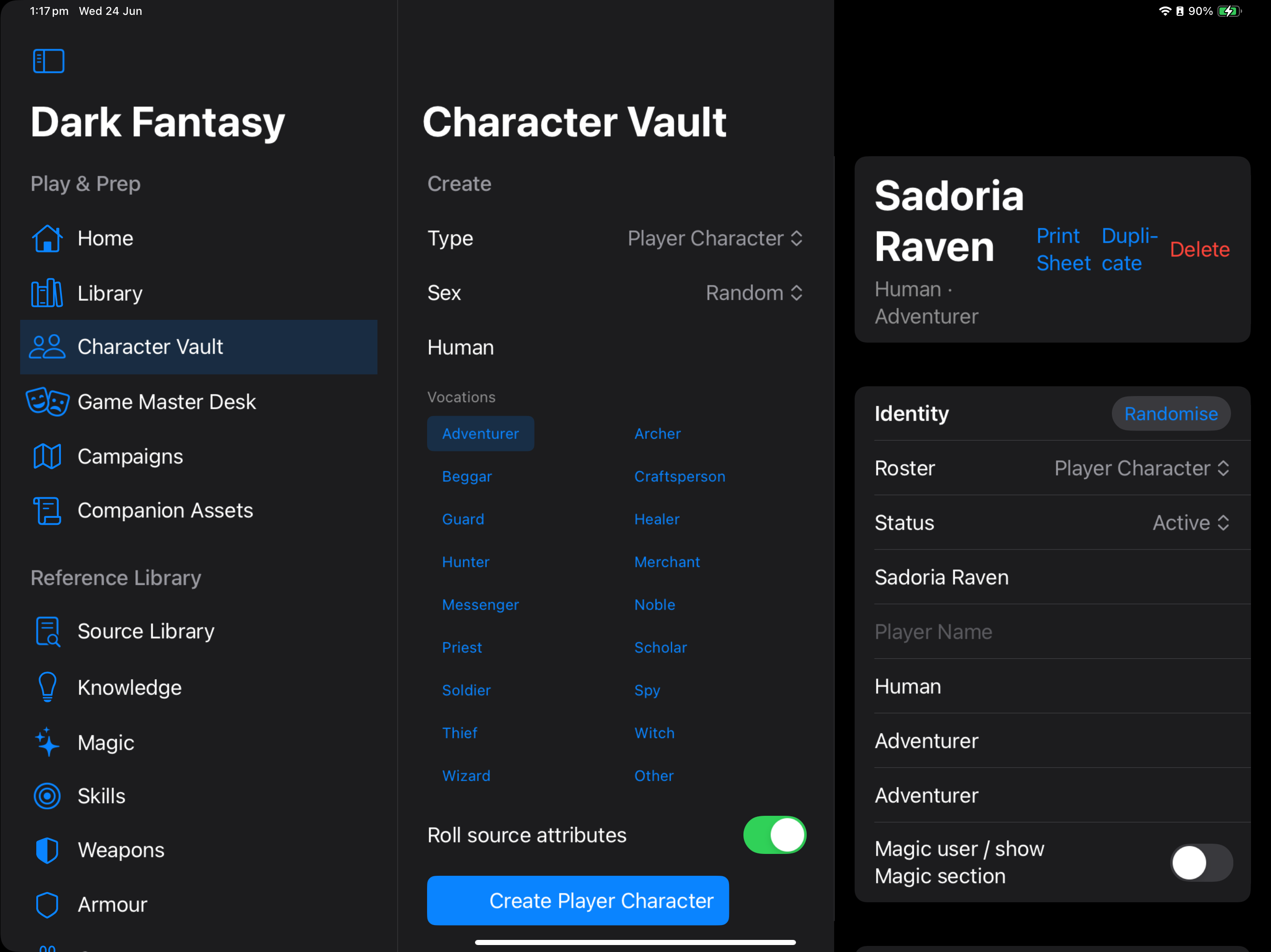 Character vault on iPad