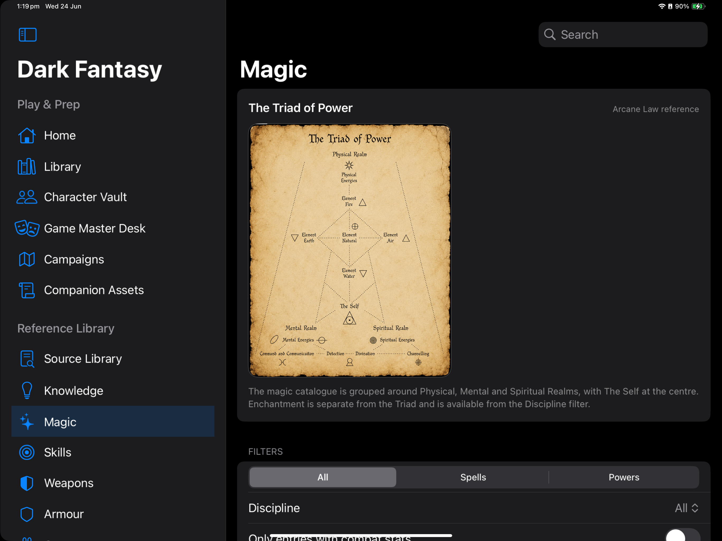 Arcane Law and magic tools on iPad