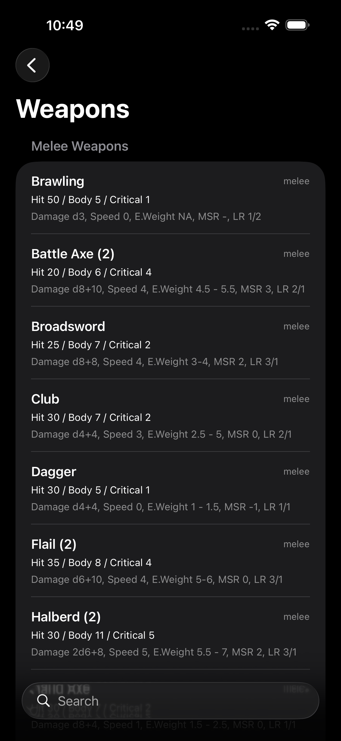 Weapons and armour on iPhone