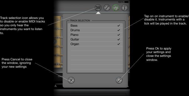 Screenshot of Myjam Track Selection screen